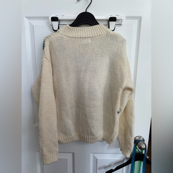 Vintage Easton Par Sweater Large Ramie Blend Knit Leaf Pattern 80s 90s Cream - Picture 4 of 4